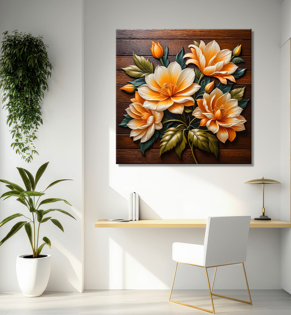 Yellow flower in brown background painting - Flower-S-319