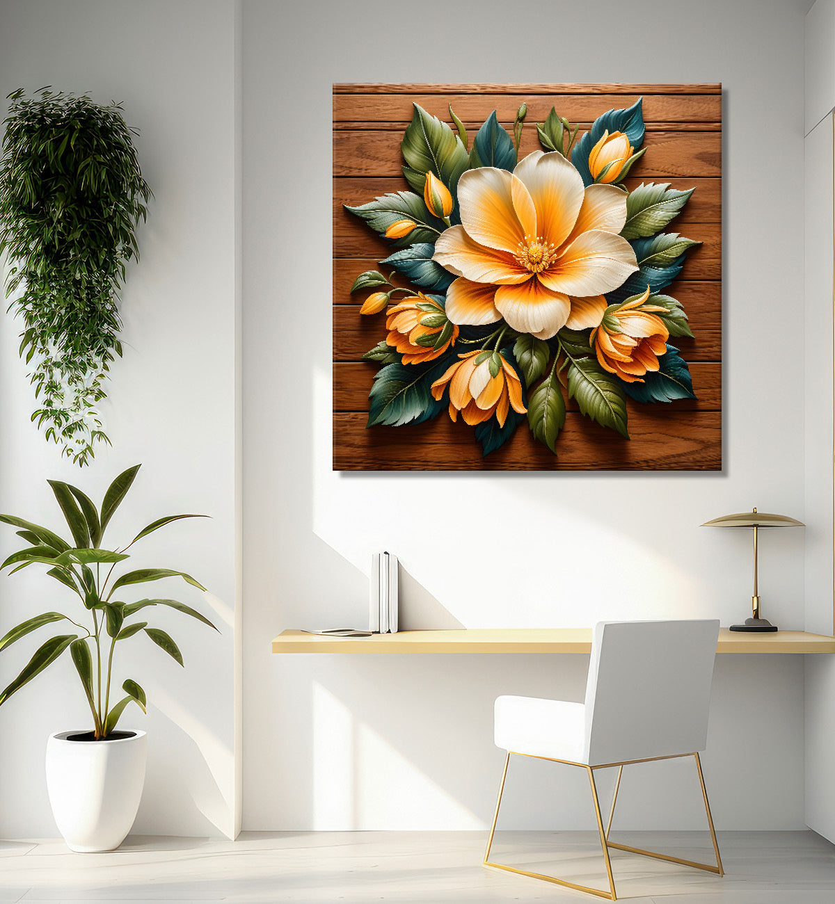 Yellow flower in brown background painting - Flower-S-320