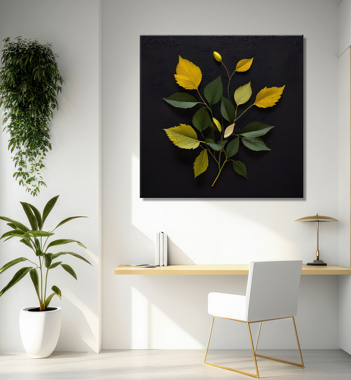 Yellow leaves in black background painting  Flower-S-335