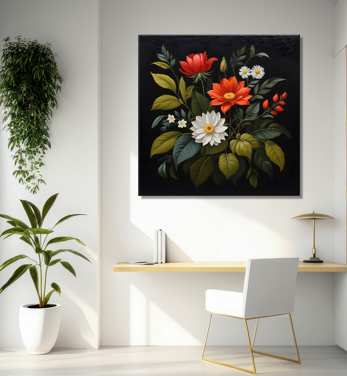 Colourful flowers in black background painting Flower-S-336