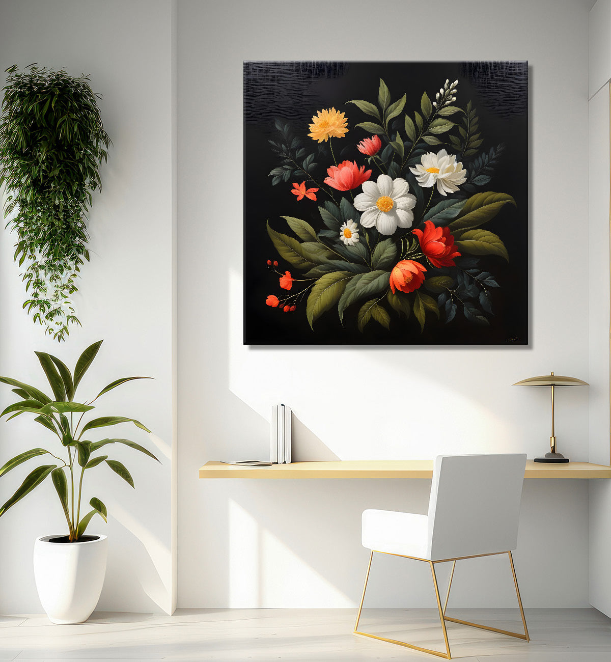 Colourful flowers in black background painting Flower-S-338