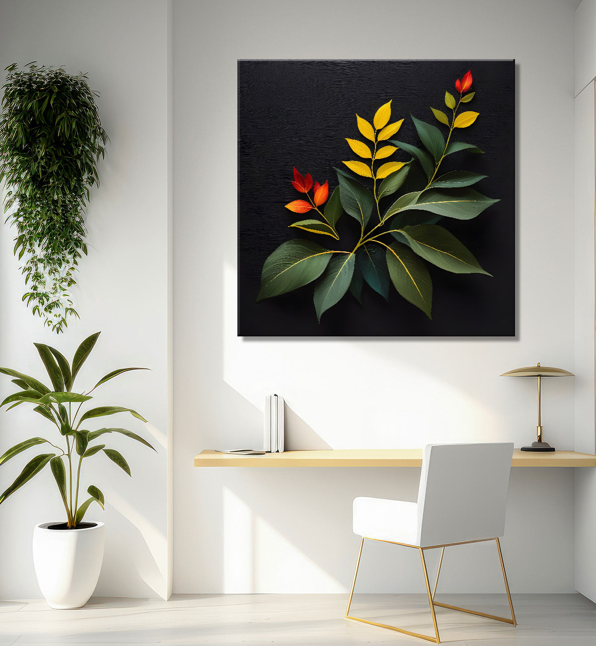 Yellow leaves in black background painting Flower-S-340
