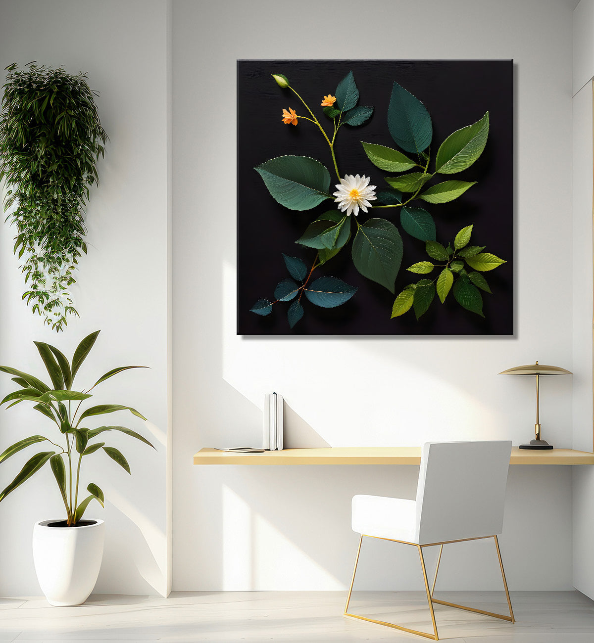White flowers in black background painting Flower-S-341