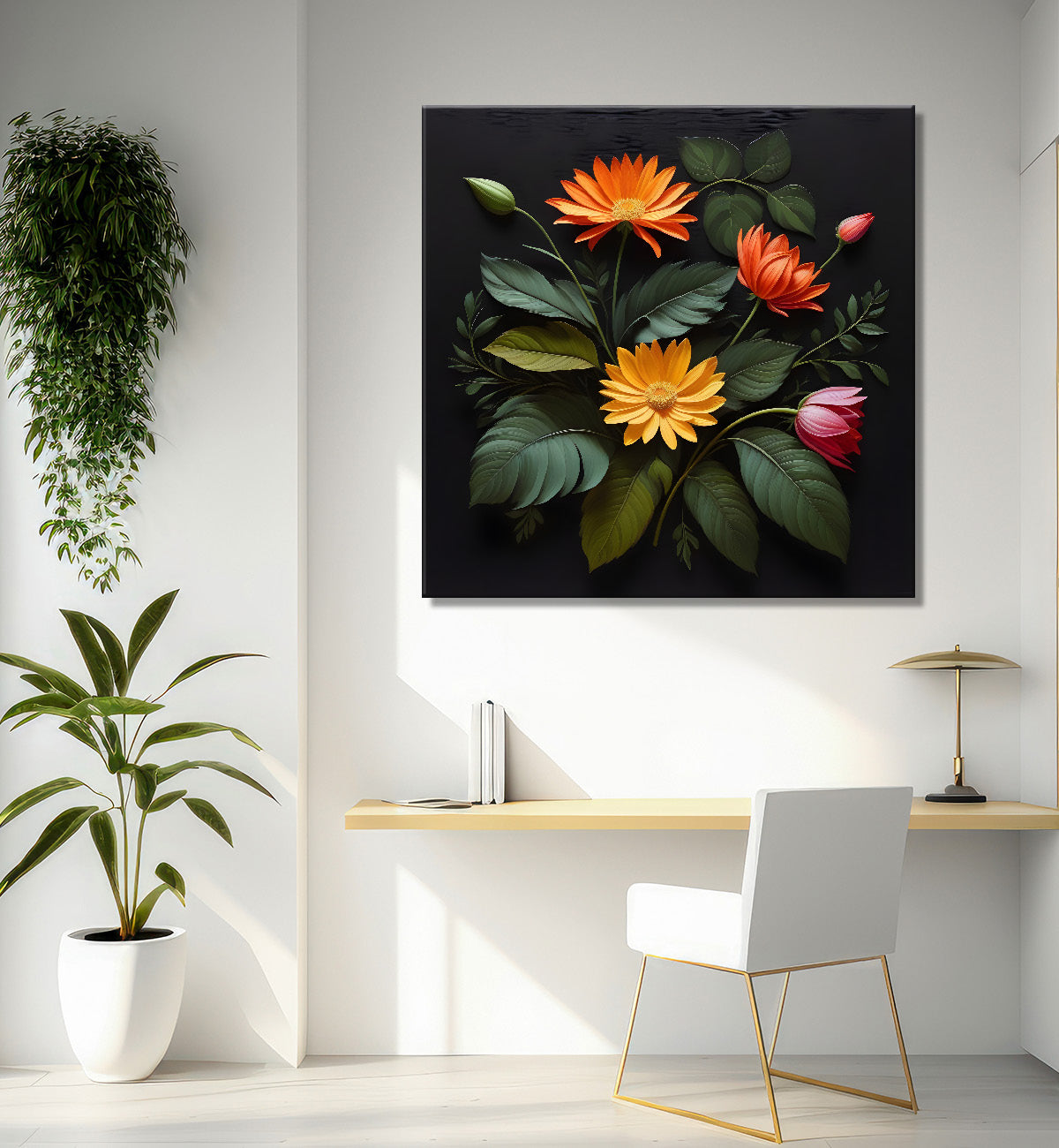 Colourful flowers in black background painting Flower-S-343