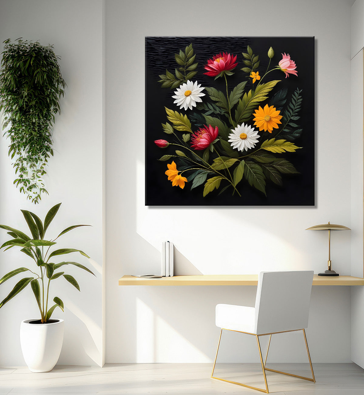 Colourful flowers in black background painting Flower-S-344