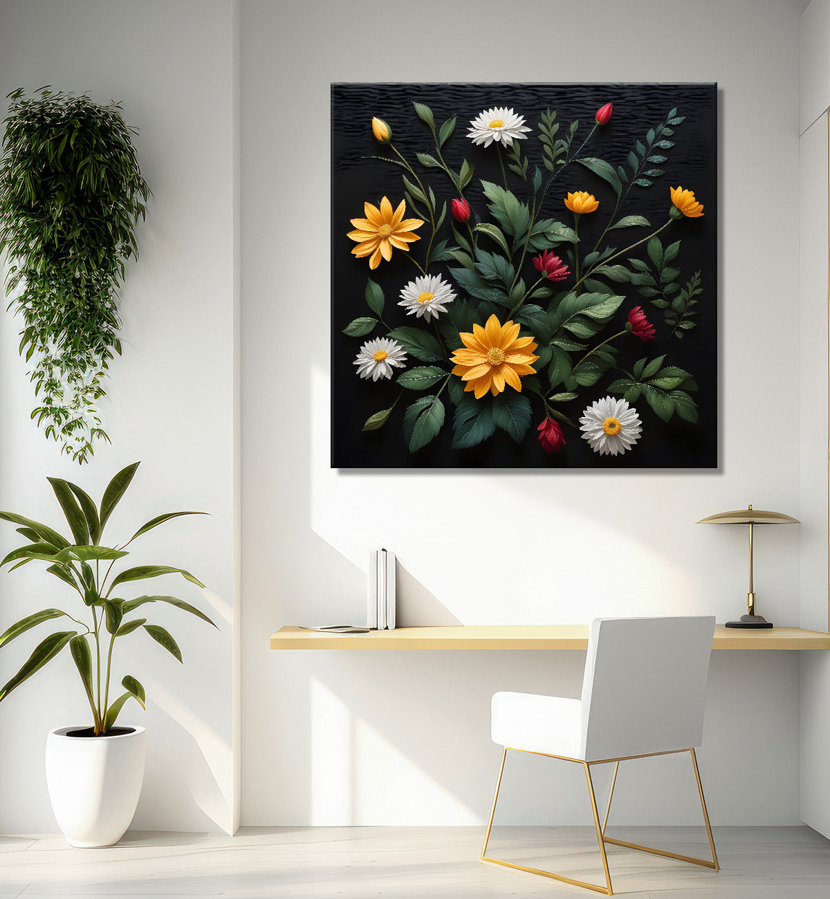 Colourful flowers in black background painting Flower-S-345