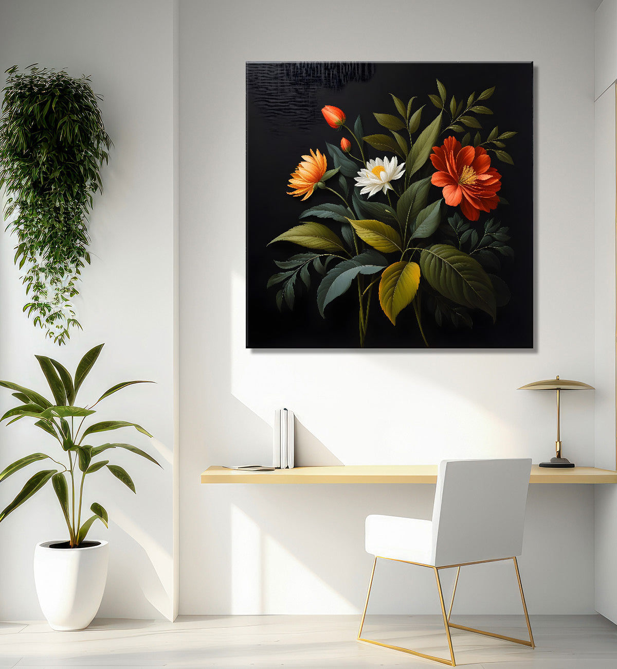 Colourful flowers in black background painting Flower-S-346