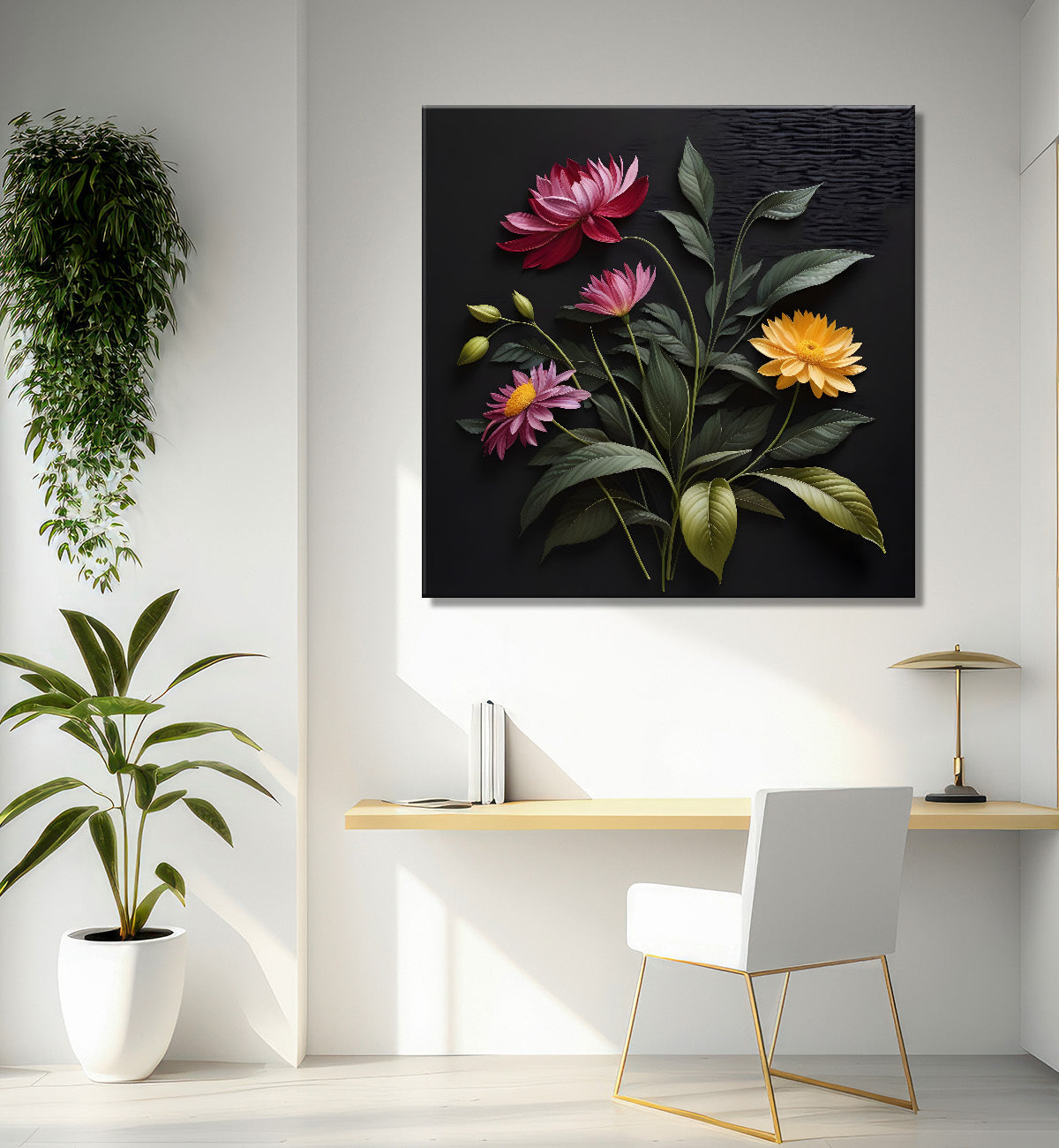 Purple flowers in black background painting Flower-S-349