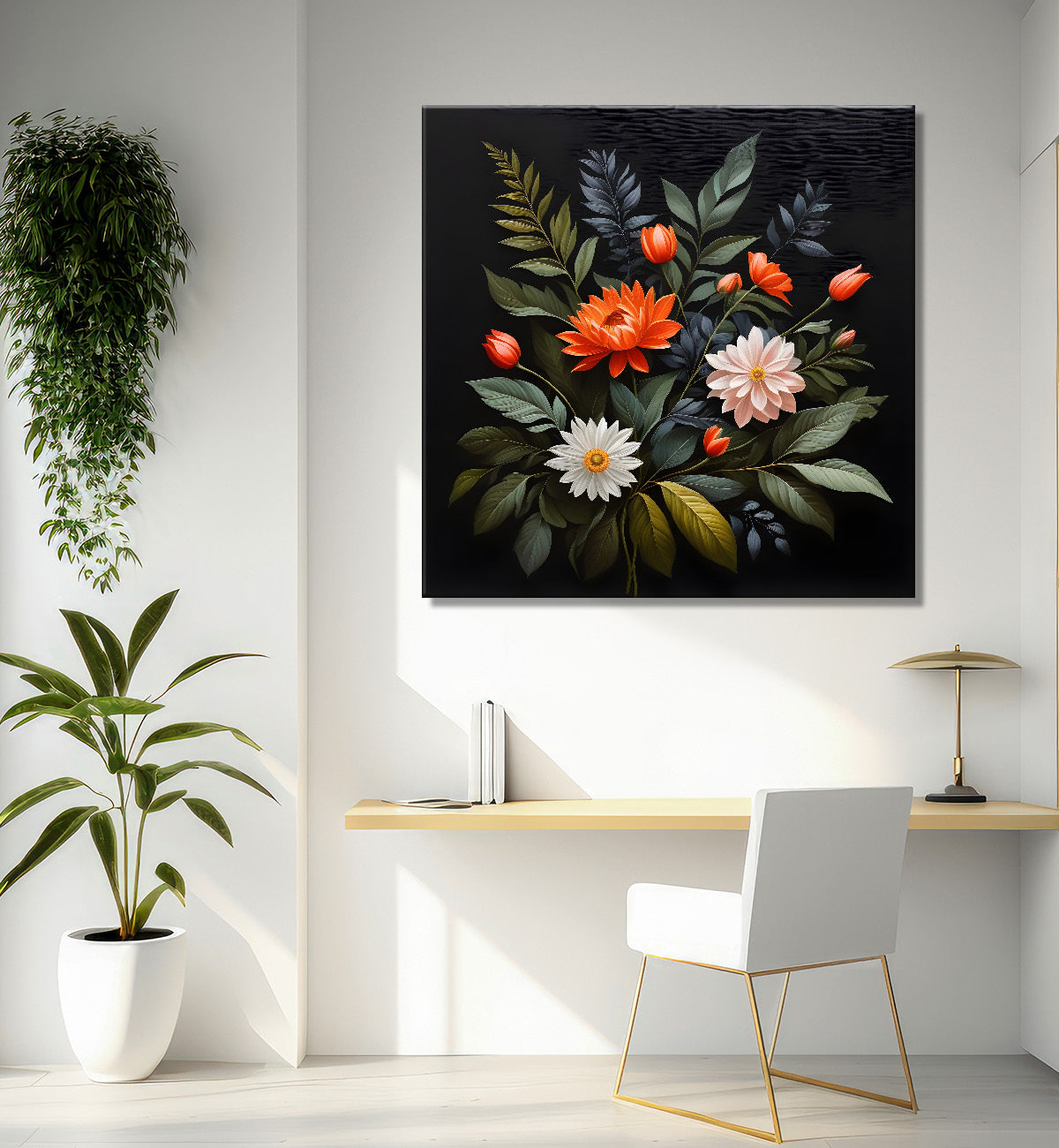 Colourful flowers in black background painting Flower-S-350