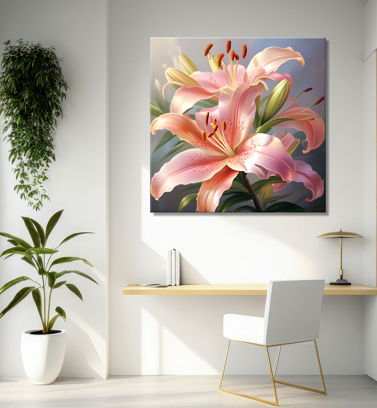 Light pink flowers in grey textured painting  Flower-S-353