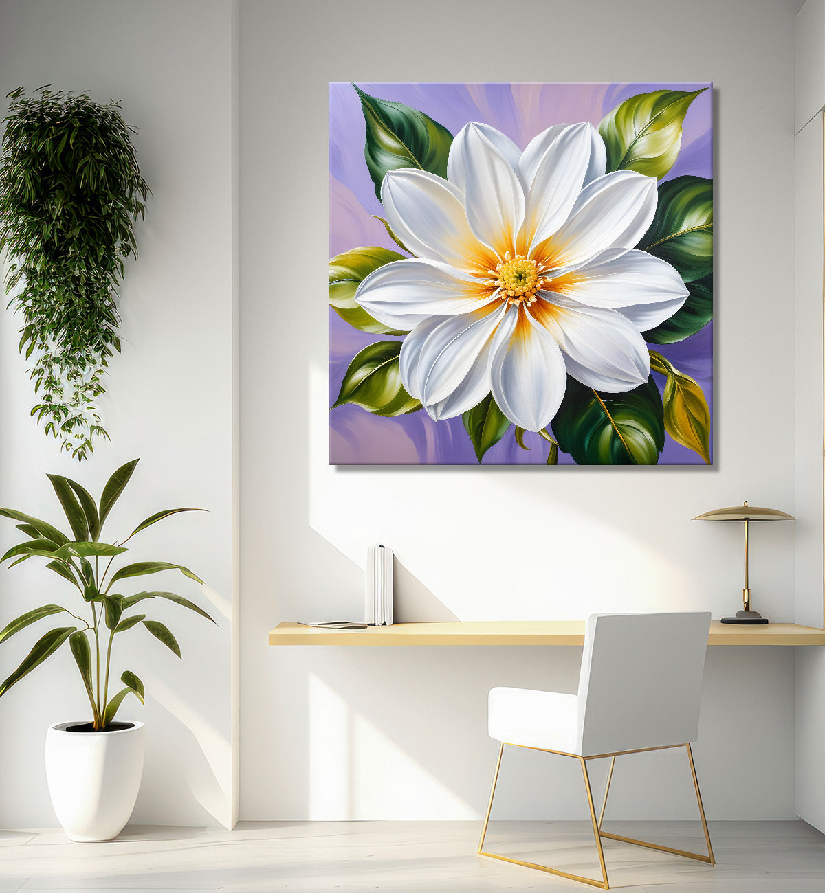 White flower in purple background painting  Flower-S-354