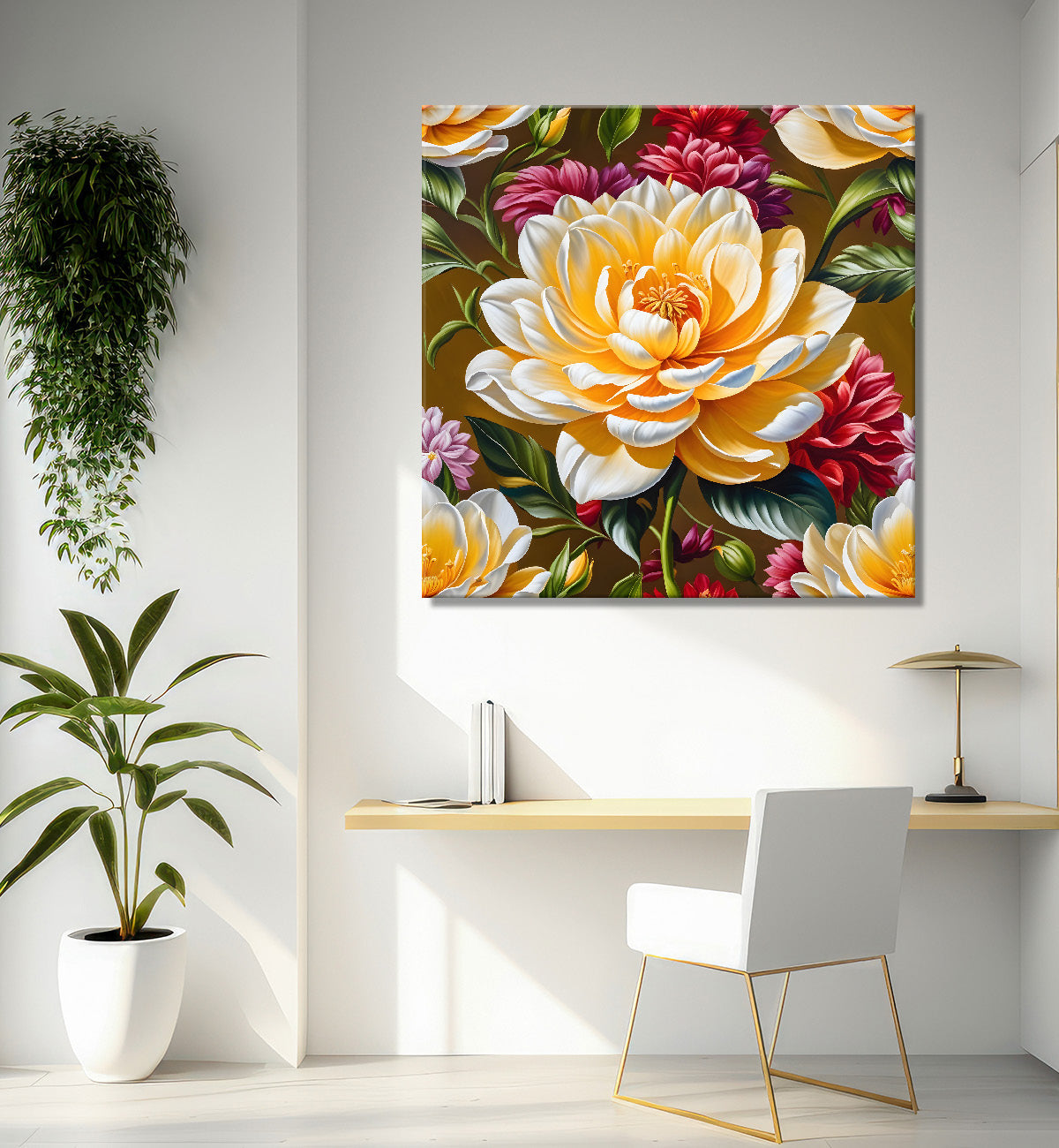 Yellow flower in textured oil painting  Flower-S-357