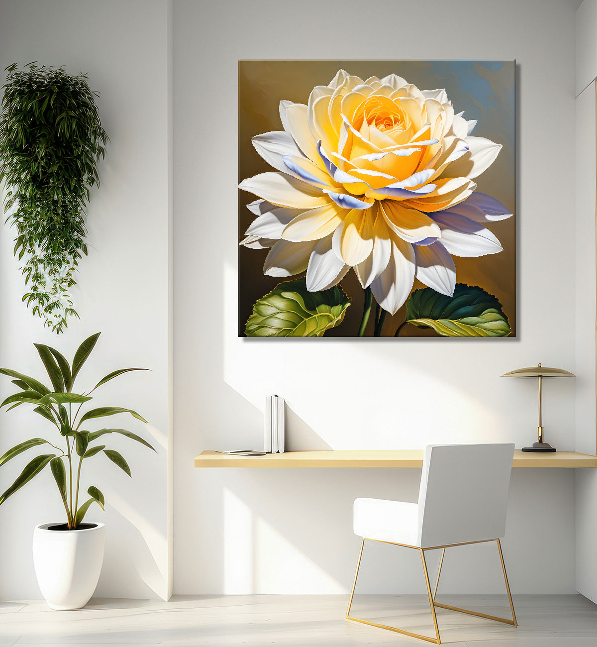 Yellow flower in textured oil painting  Flower-S-358