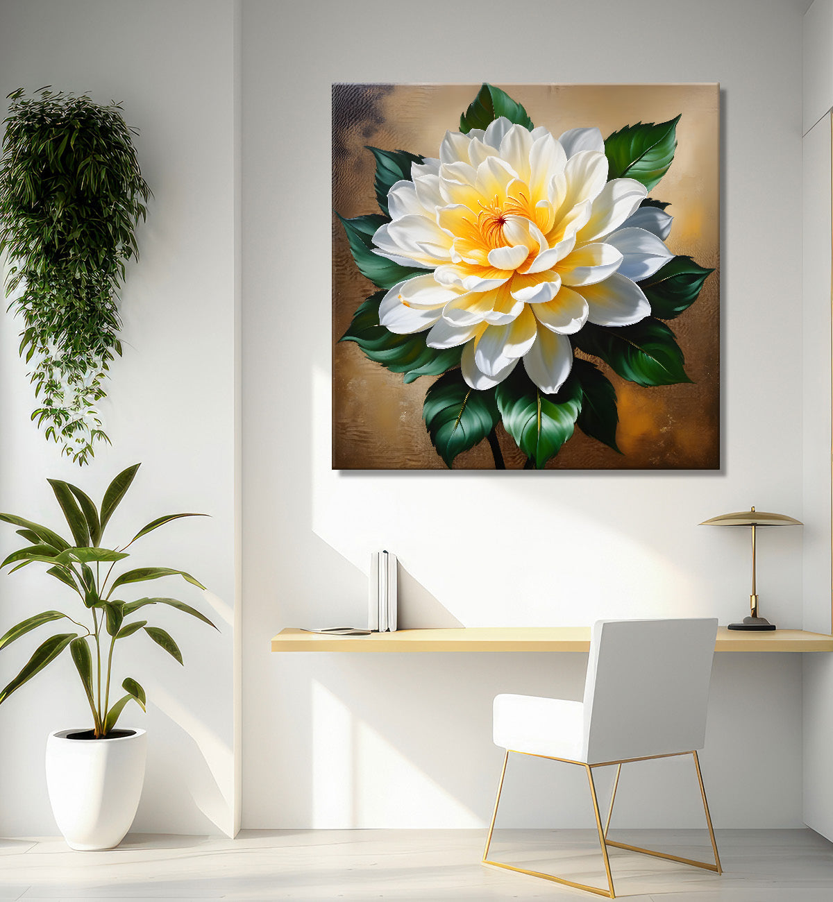 White flower in textured oil painting  Flower-S-359