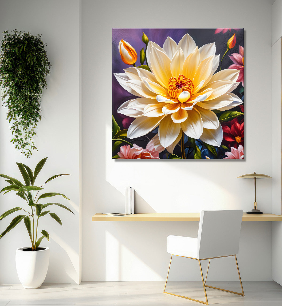 Yellow flower in textured oil painting  Flower-S-360