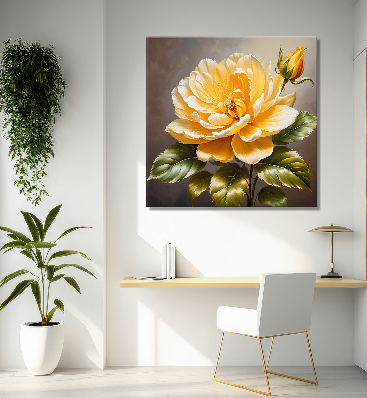 Yellow flower in textured oil painting  Flower-S-361