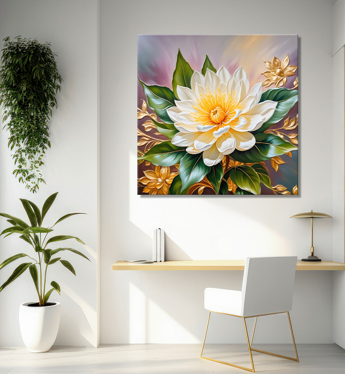 White flower in textured oil painting  Flower-S-362
