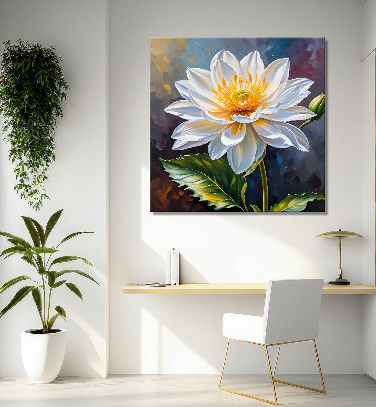 White flower in textured oil painting  Flower-S-363