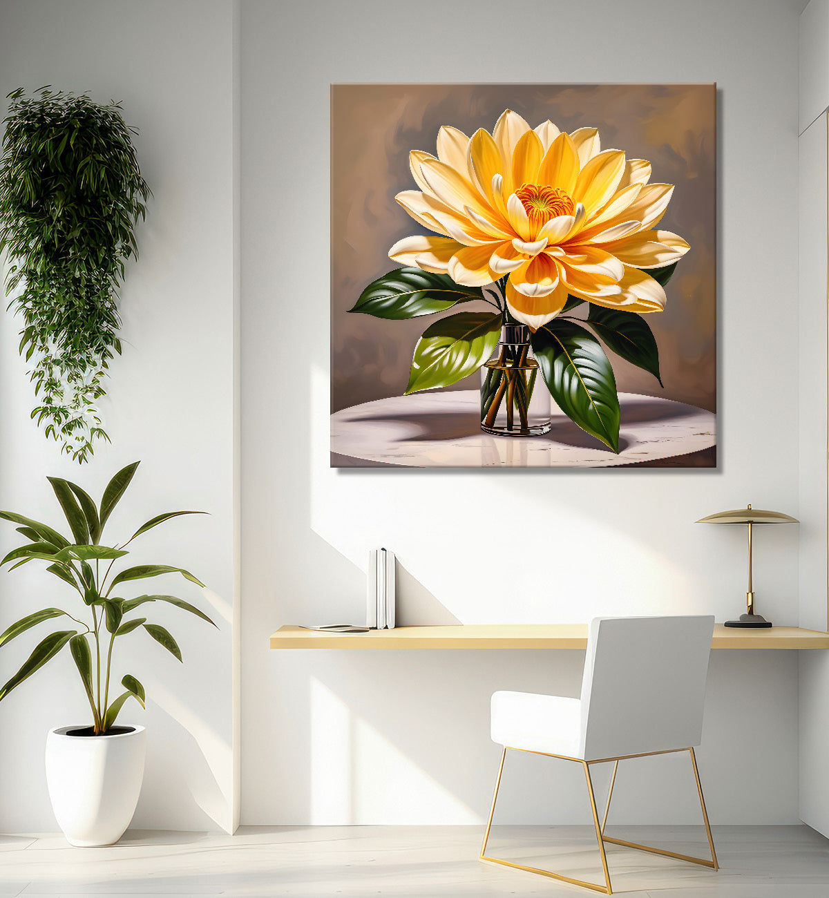 Yellow flower in textured oil painting   Flower-S-364