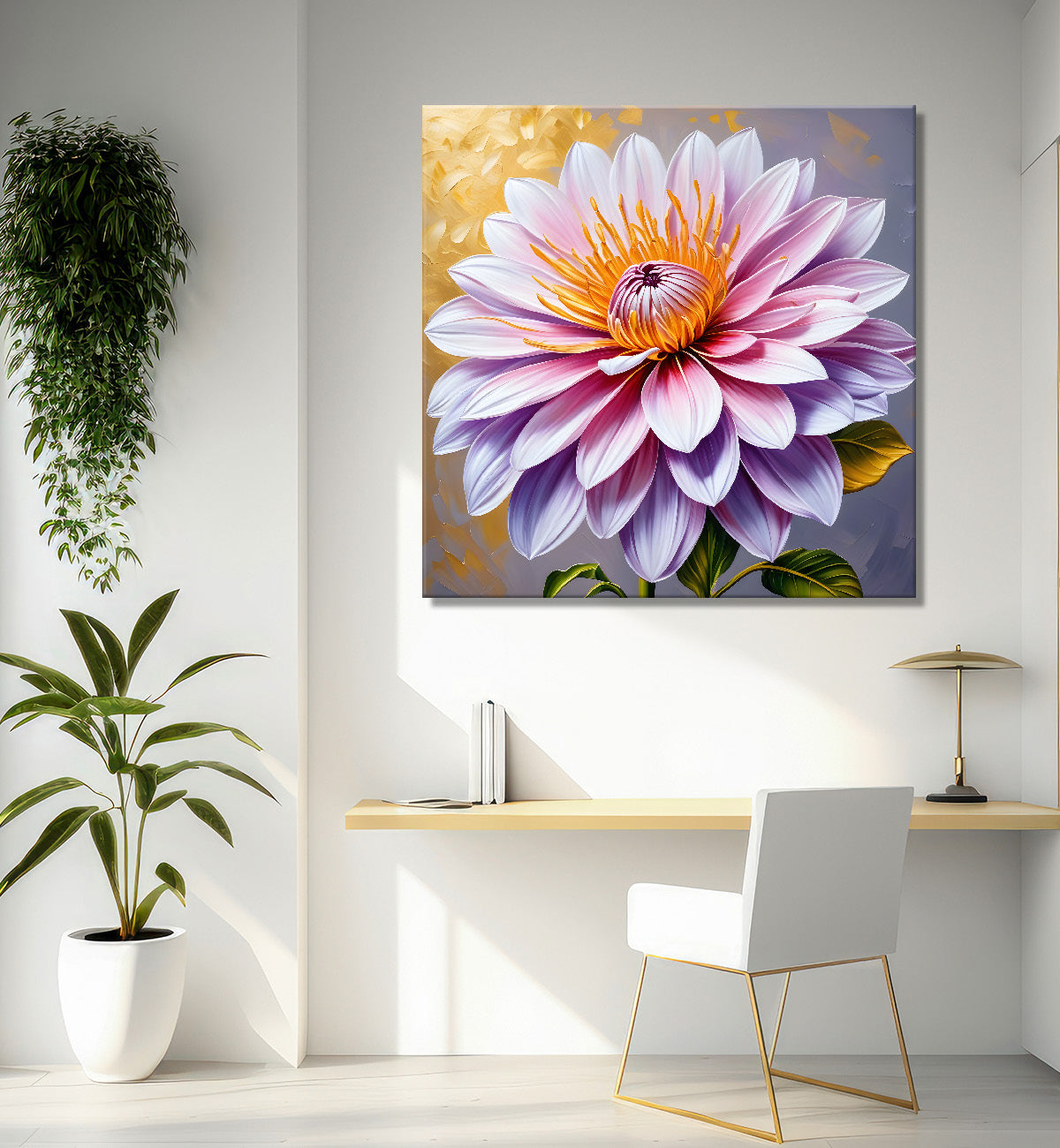 Pink flowers in grey textured painting    Flower-S-366