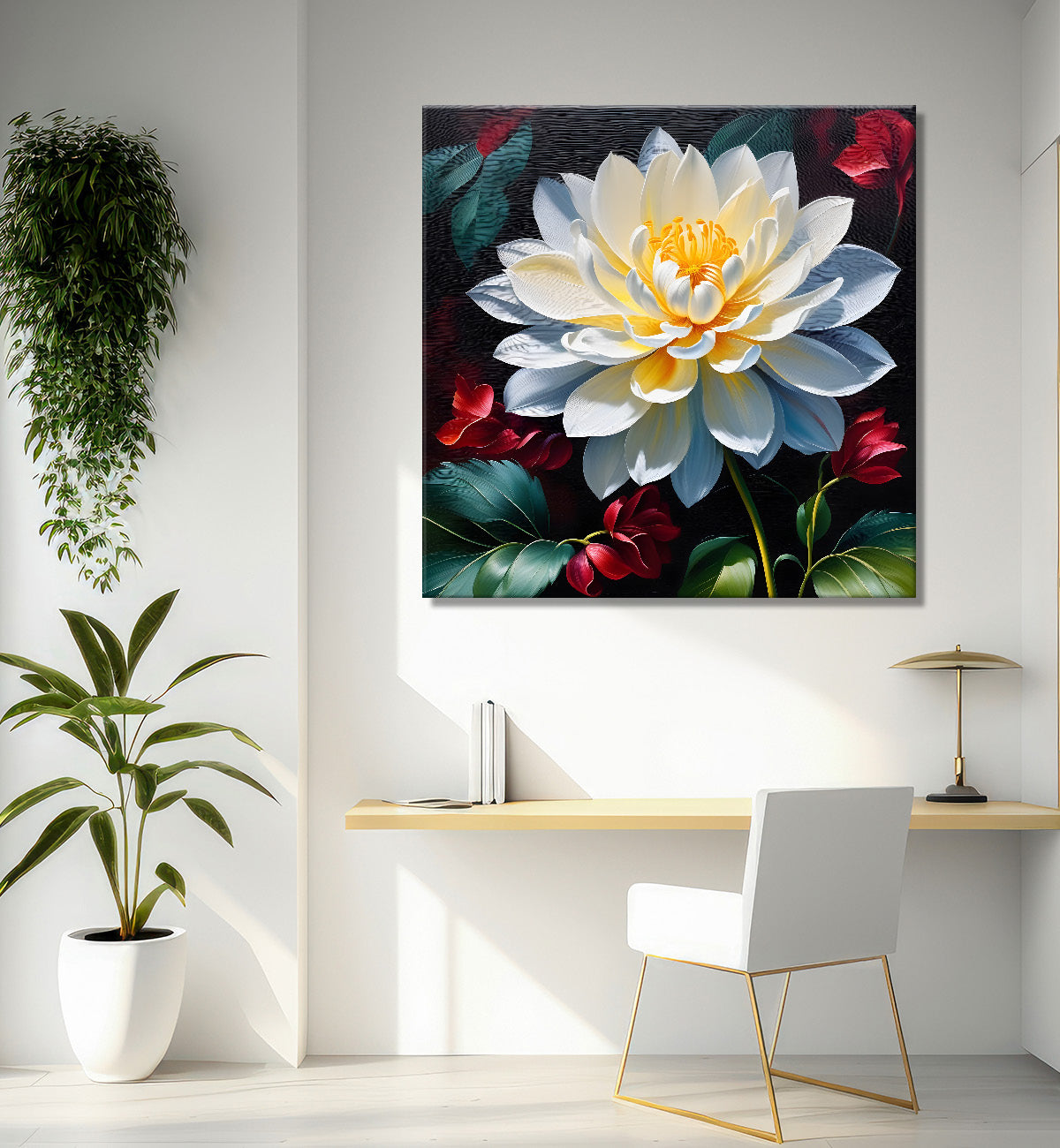 White flower in textured oil painting   Flower-S-367