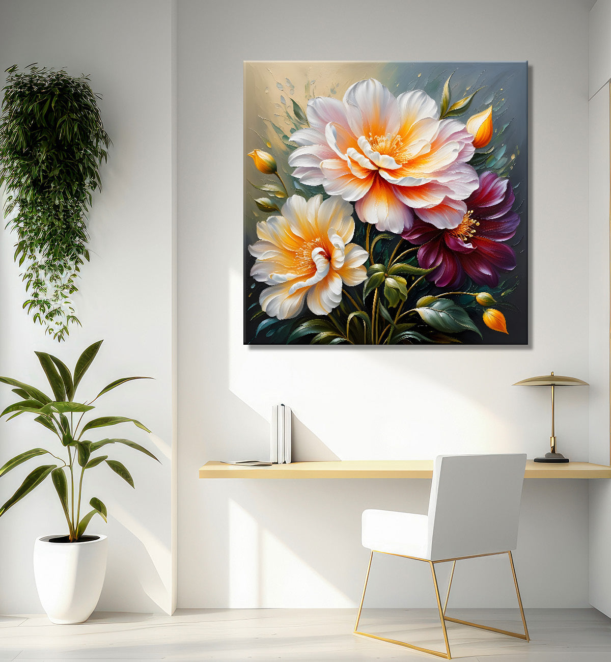 White flower in textured oil painting  Flower-S-369