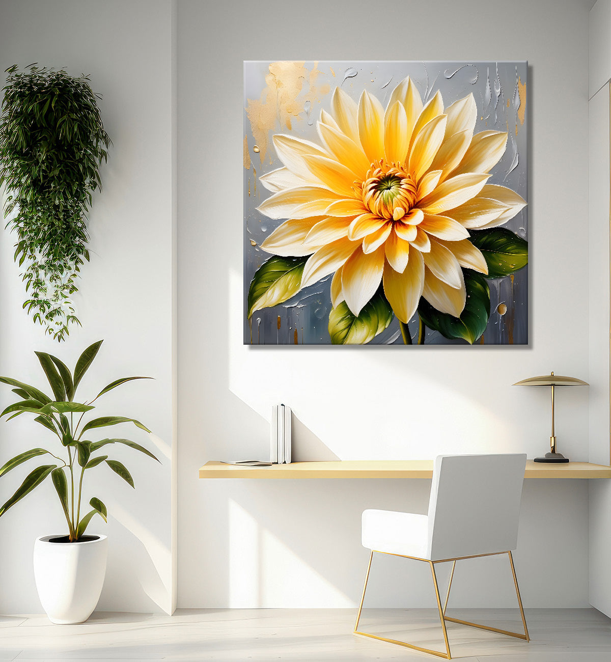 Yellow flower in textured oil painting  Flower-S-370