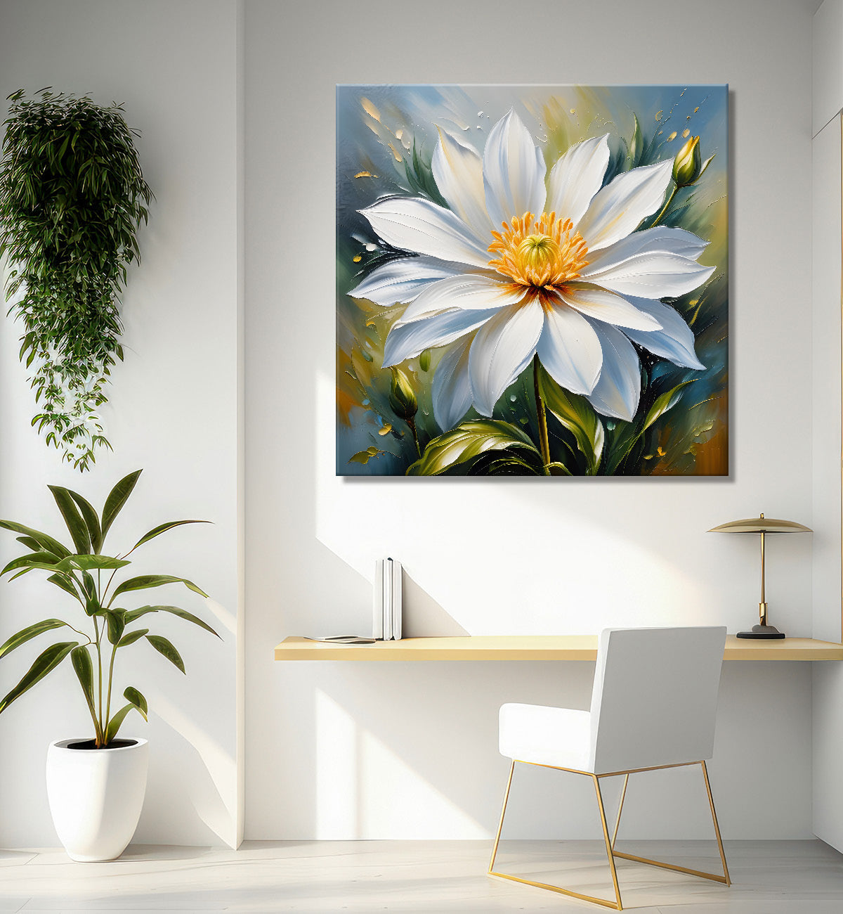White flower in textured oil painting   Flower-S-372