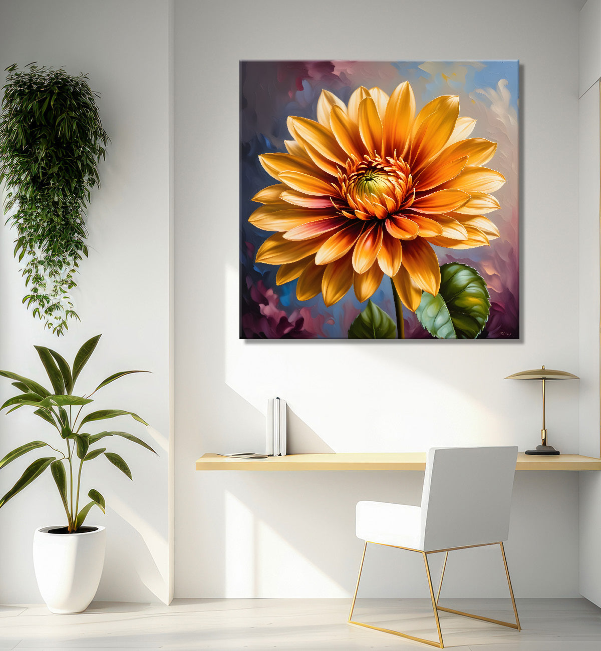 Yellow flower in textured oil painting  Flower-S-373