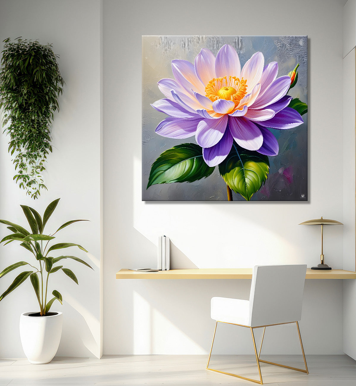 Purple flowers in grey textured painting   Flower-S-374