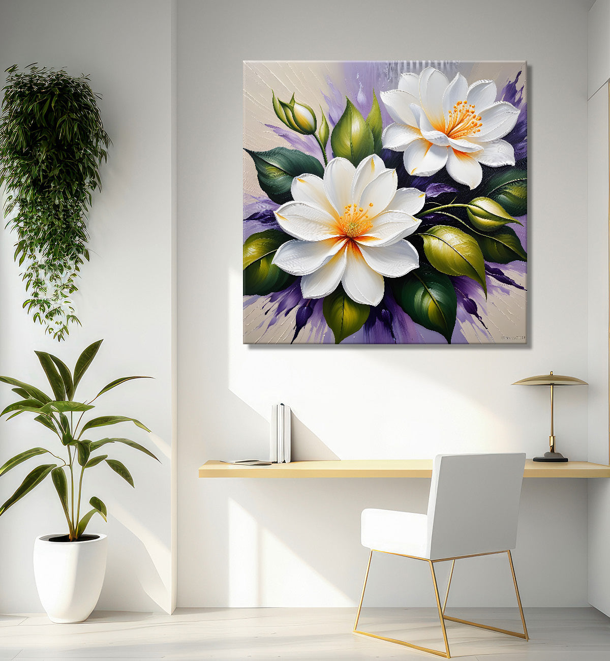 White flowers in textured oil painting   Flower-S-375