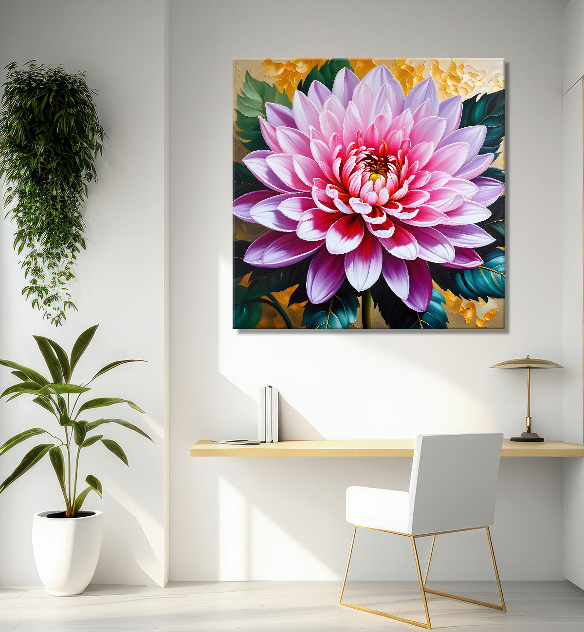 Pink flowers in textured painting    Flower-S-376