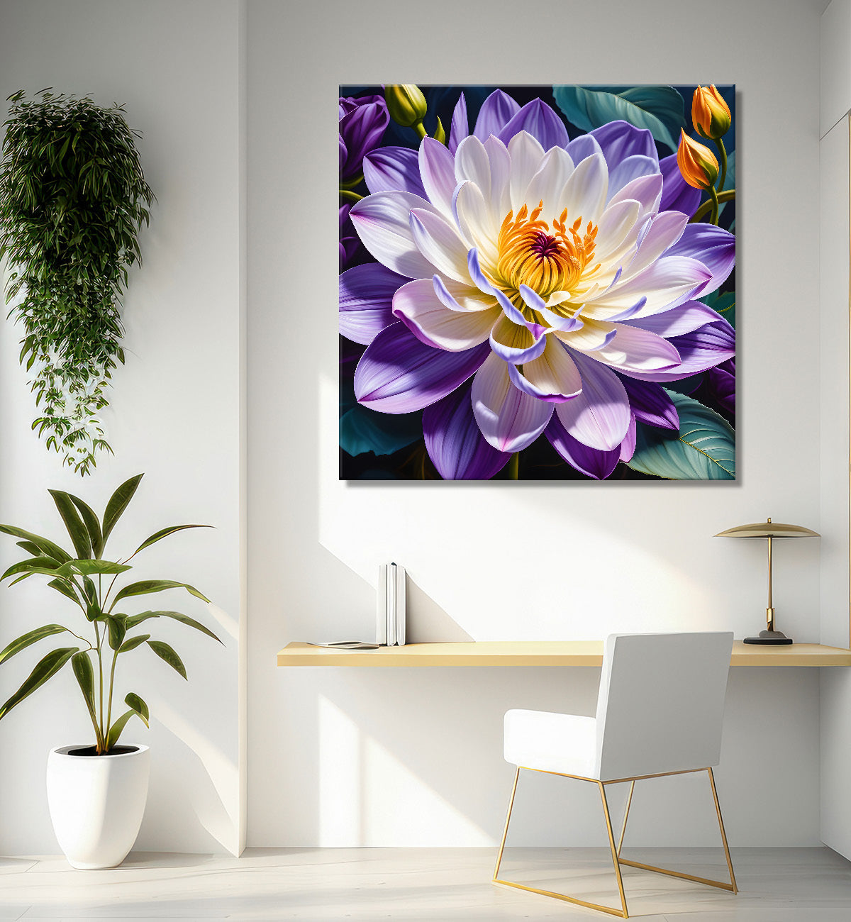 Purple flowers in grey textured painting   Flower-S-378