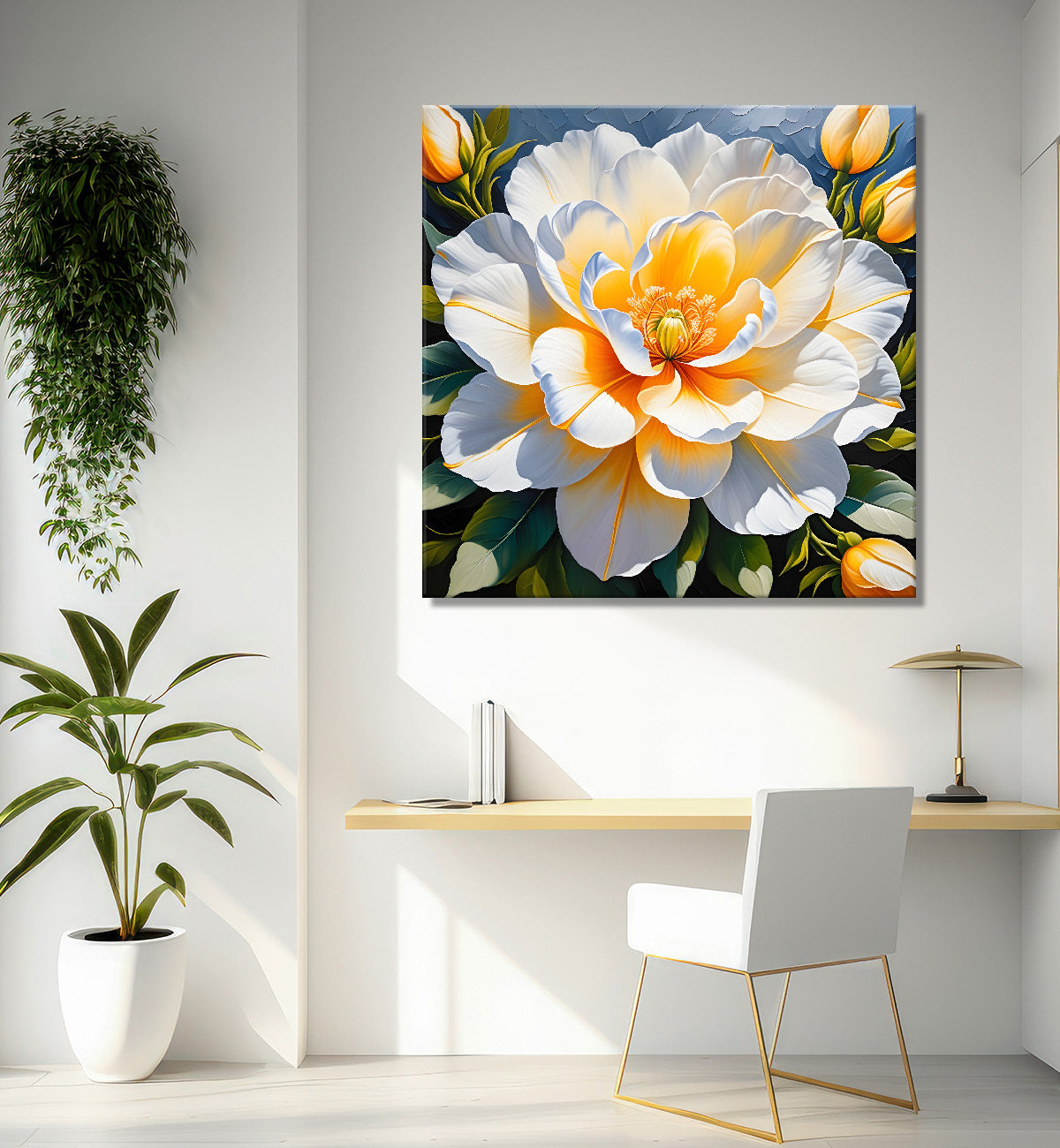 White flower in textured oil painting   Flower-S-379
