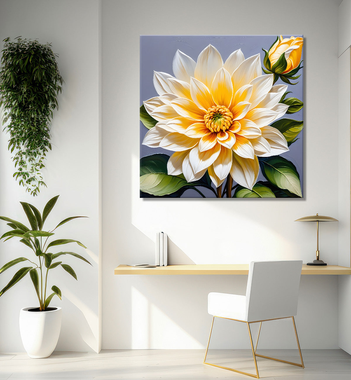 White flower in textured oil painting   Flower-S-381