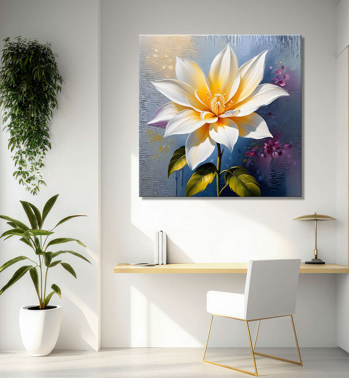 White flower in textured oil painting   Flower-S-382
