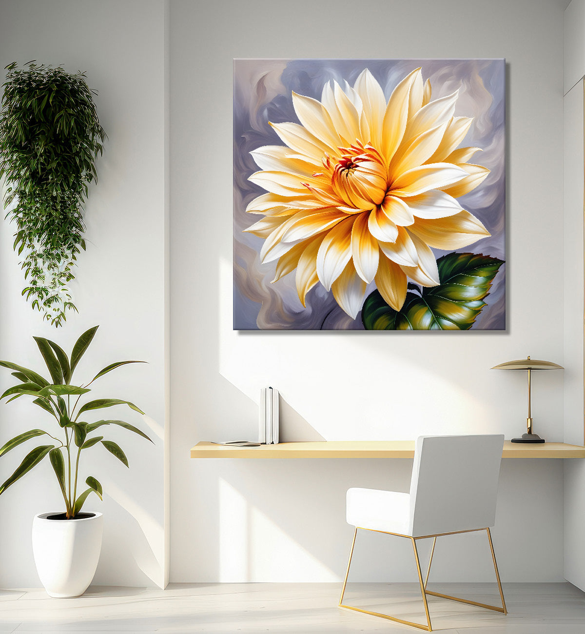 Yellow flower in textured oil painting   Flower-S-383