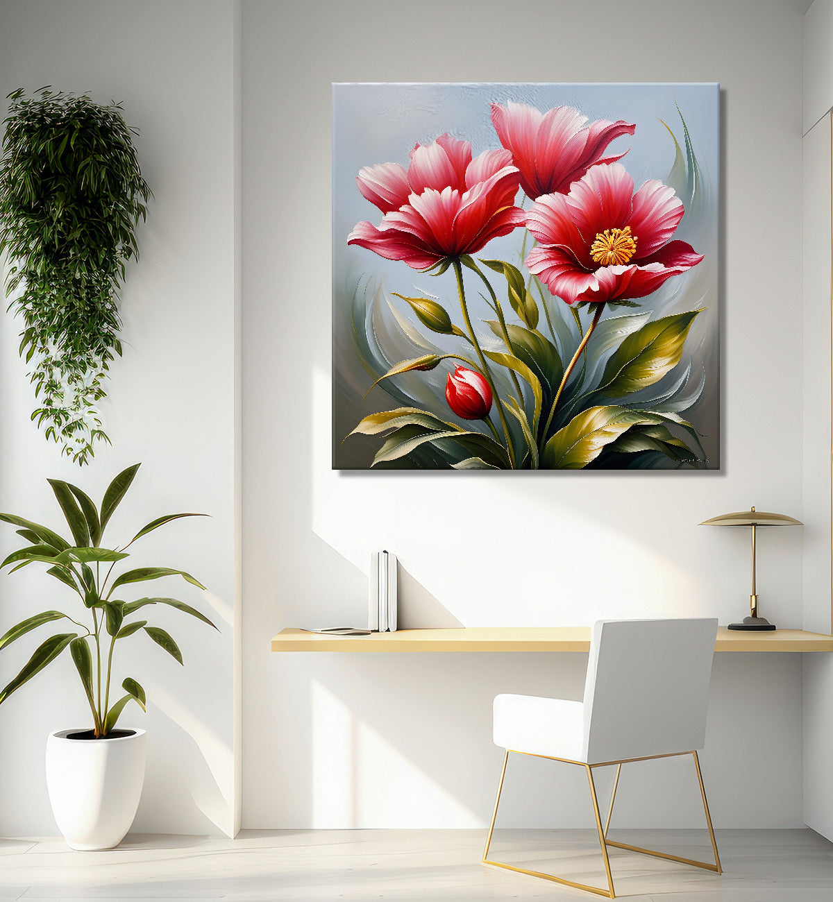 Pink flowers in textured painting  Flower-S-384