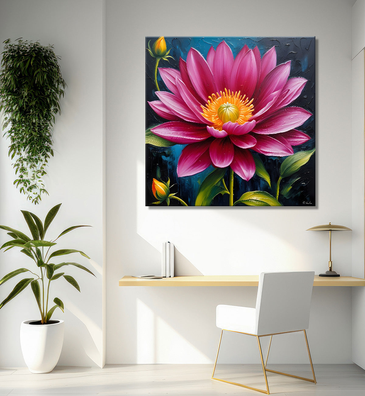 Pink flowers in textured painting   Flower-S-386