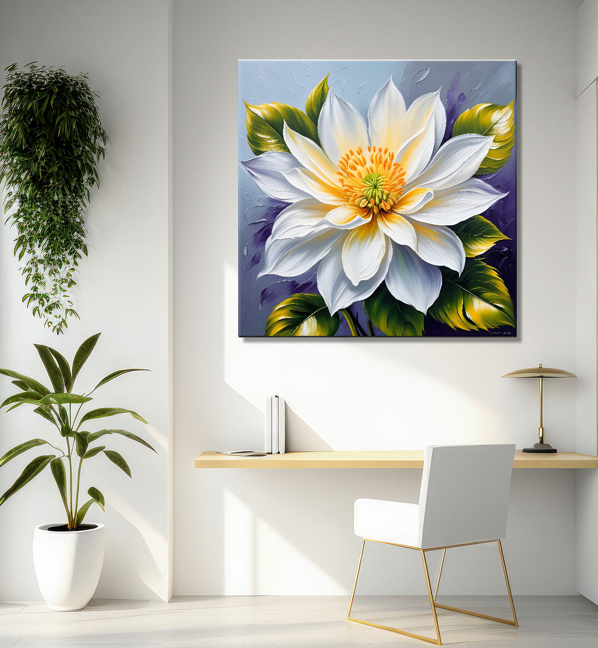 White flower in textured oil painting   Flower-S-389