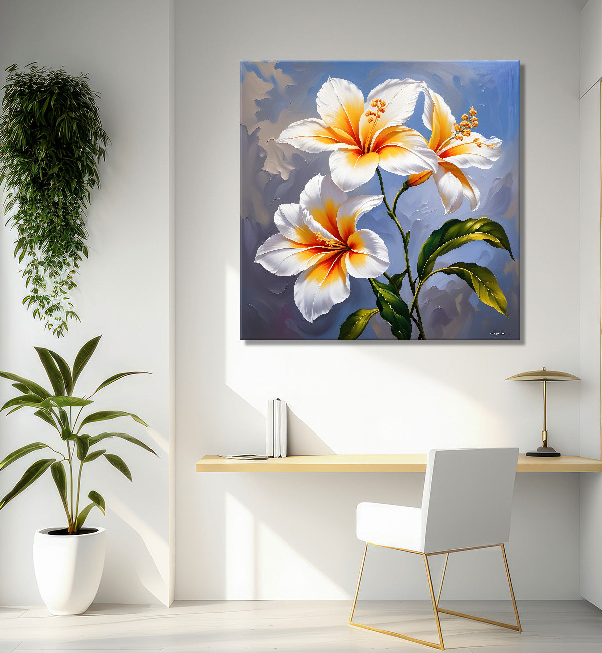 White flower in textured oil painting   Flower-S-390