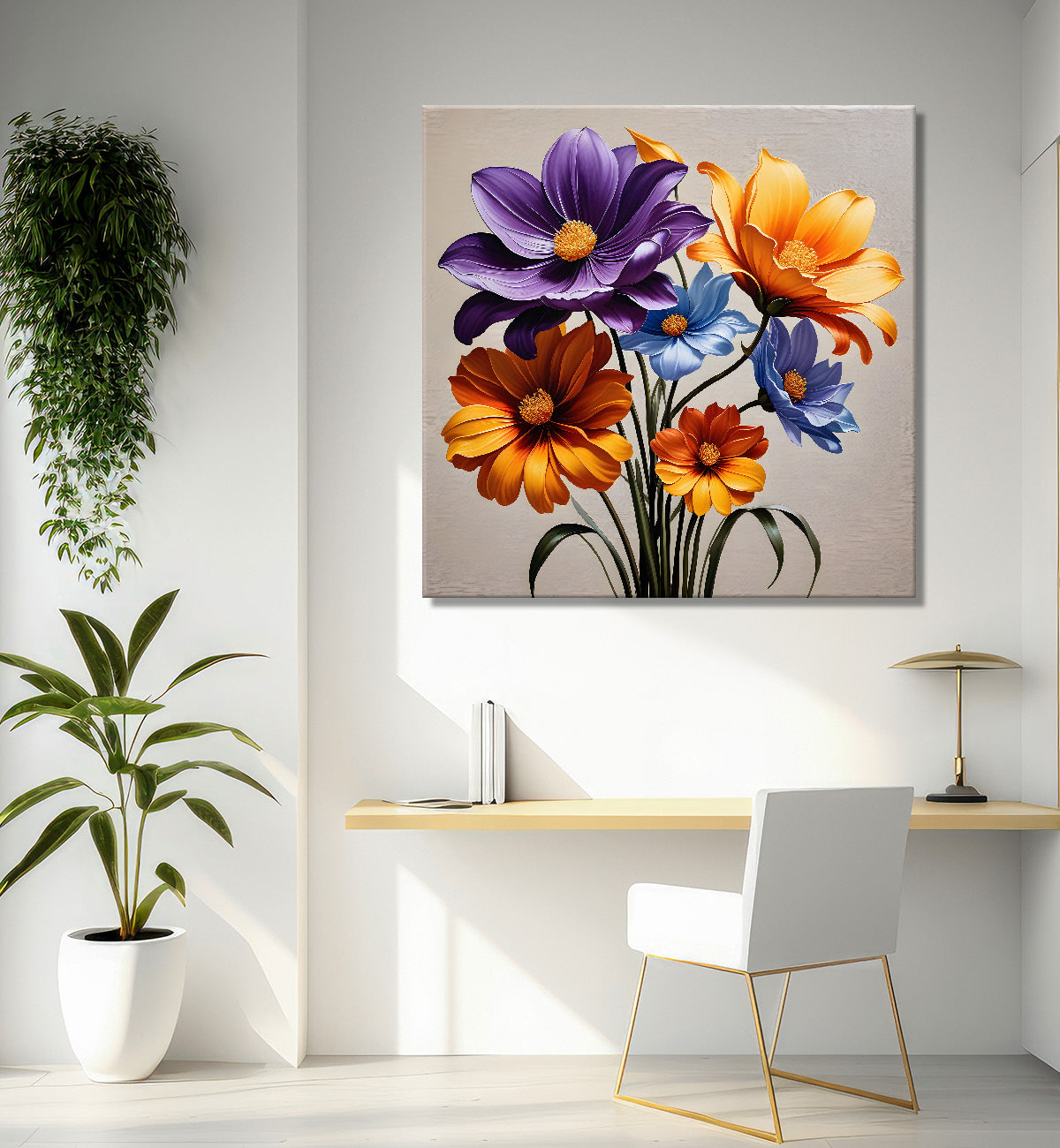 Orange and purple flower in textured oil painting   Flower-S-391