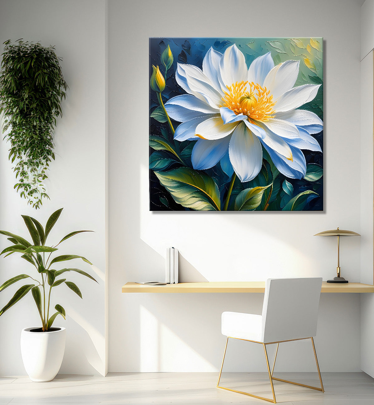 Light blue flower in textured painting   Flower-S-393