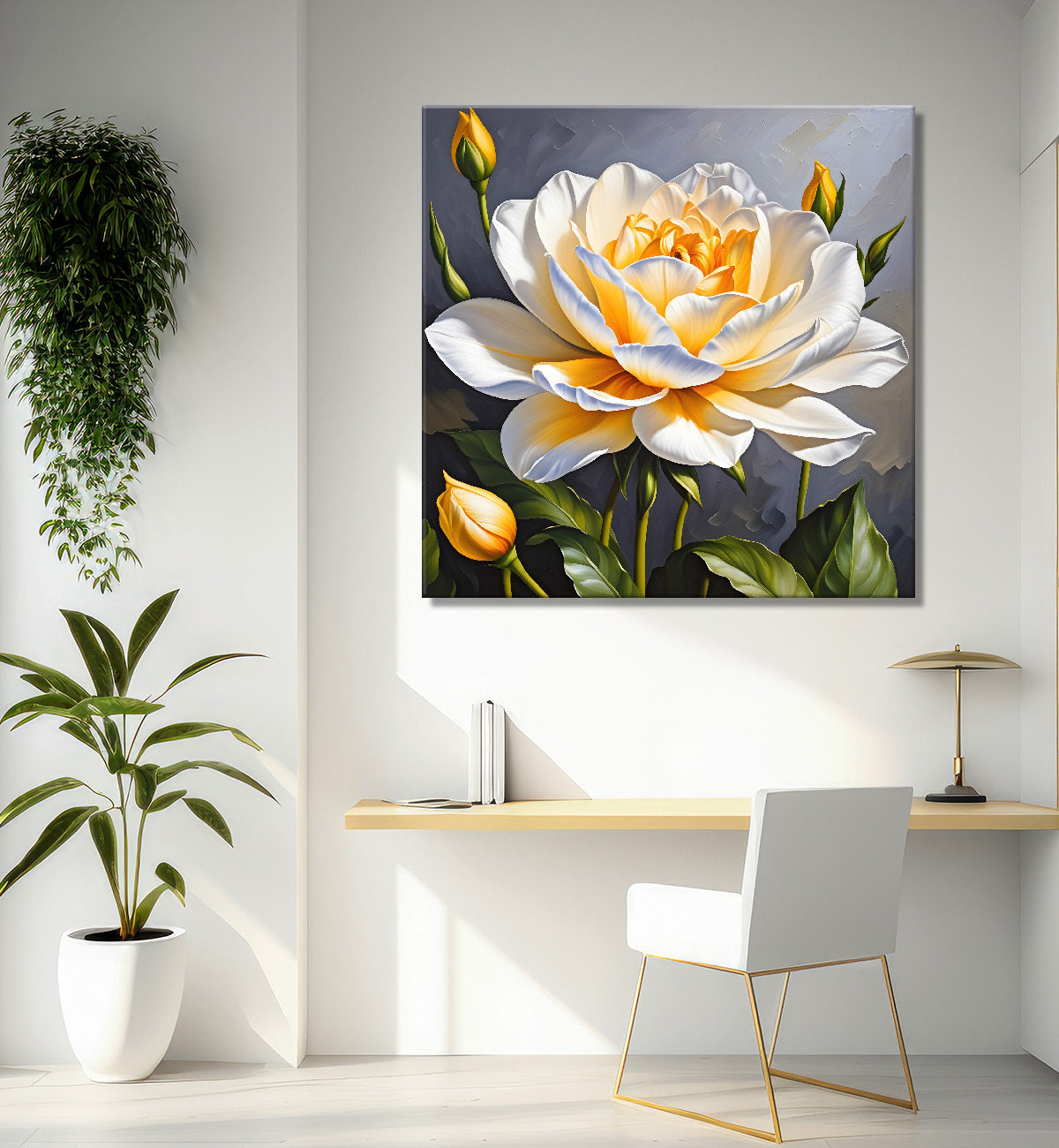 White flower in textured oil painting   Flower-S-394