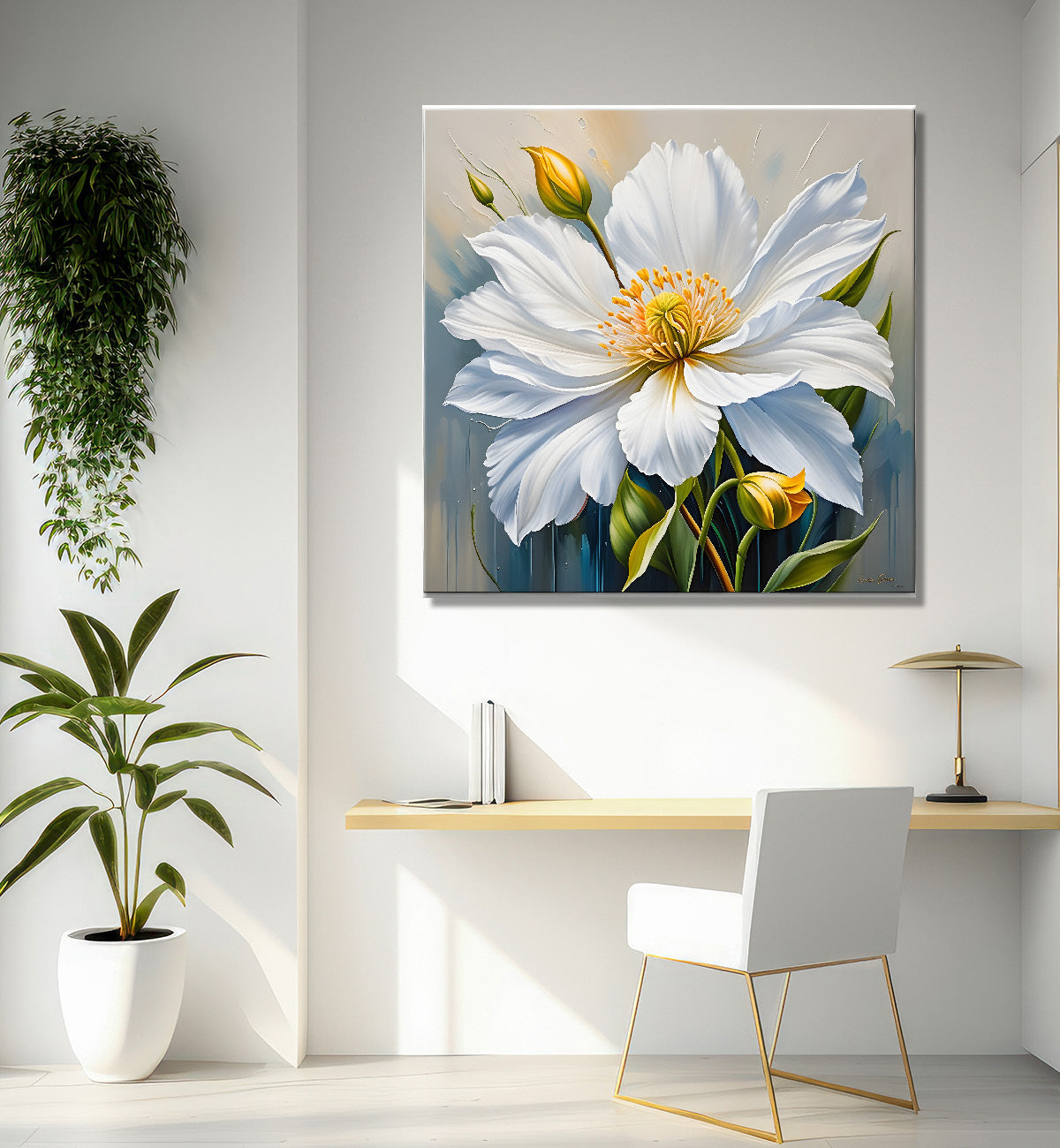 White flower in textured oil painting   Flower-S-396