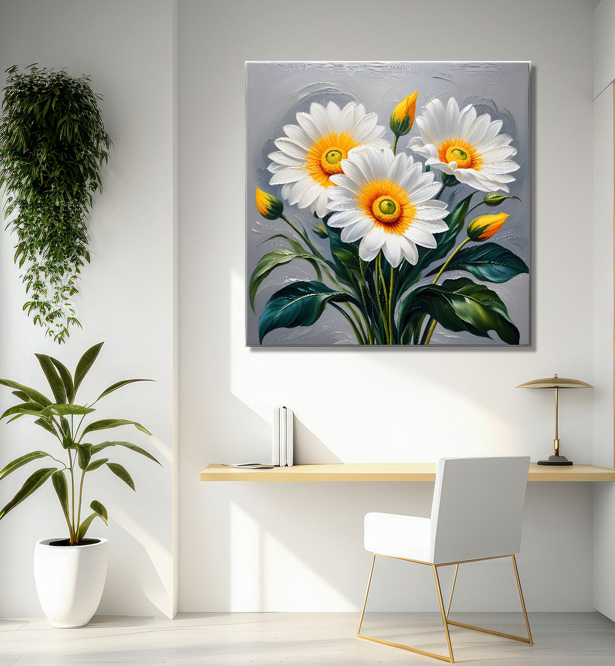 White flower in textured oil painting   Flower-S-397