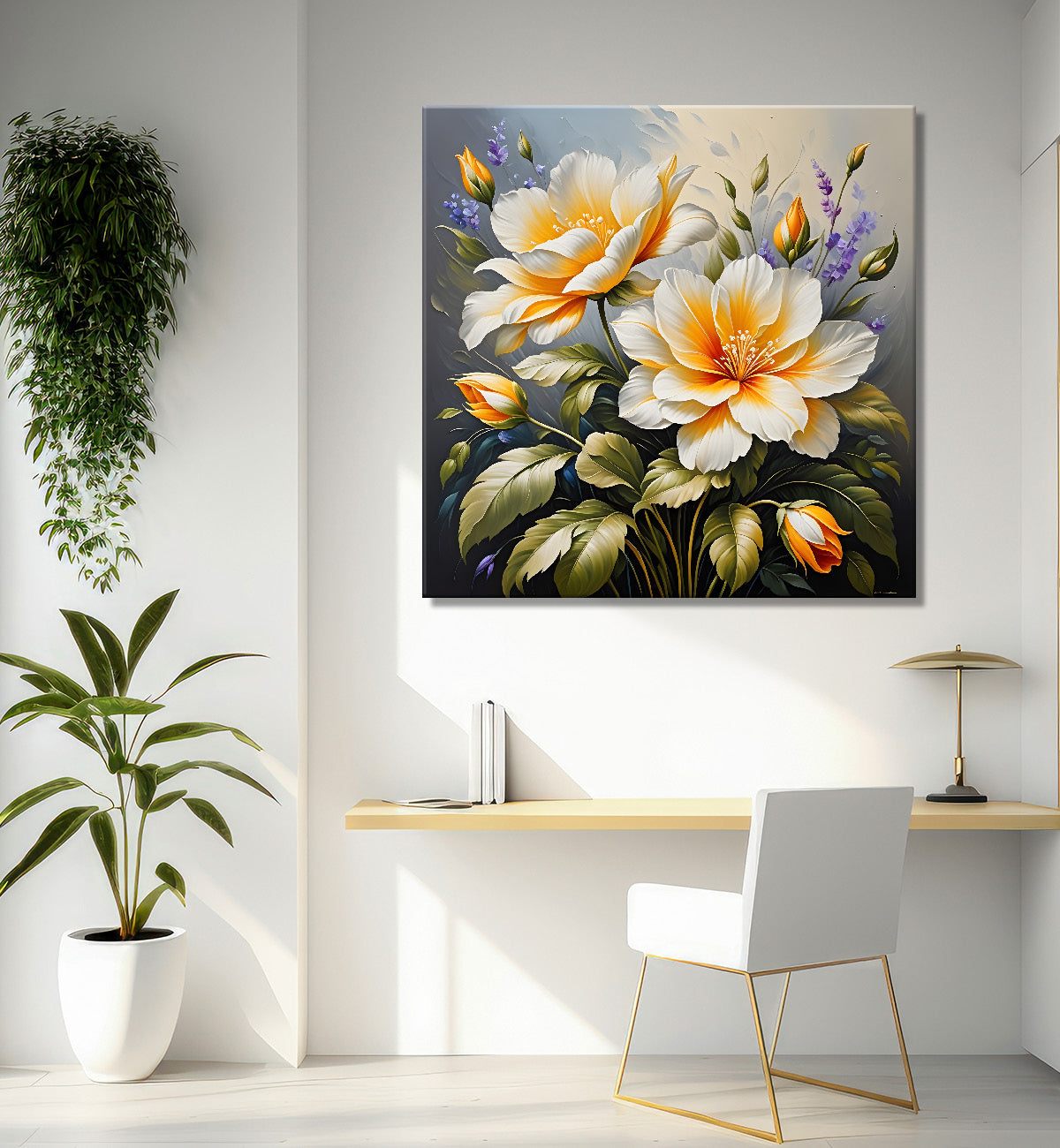 Yellow flowers in textured oil painting  Flower-S-398