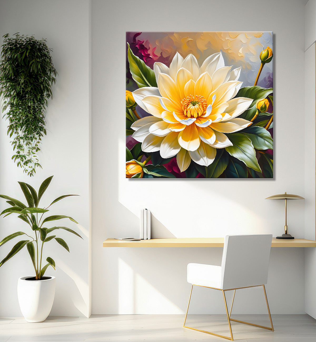 Yellow flowers in textured oil painting  Flower-S-399