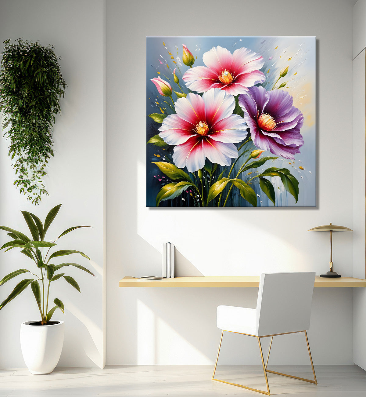 Pink and purple flowers in textured painting   Flower-S-400