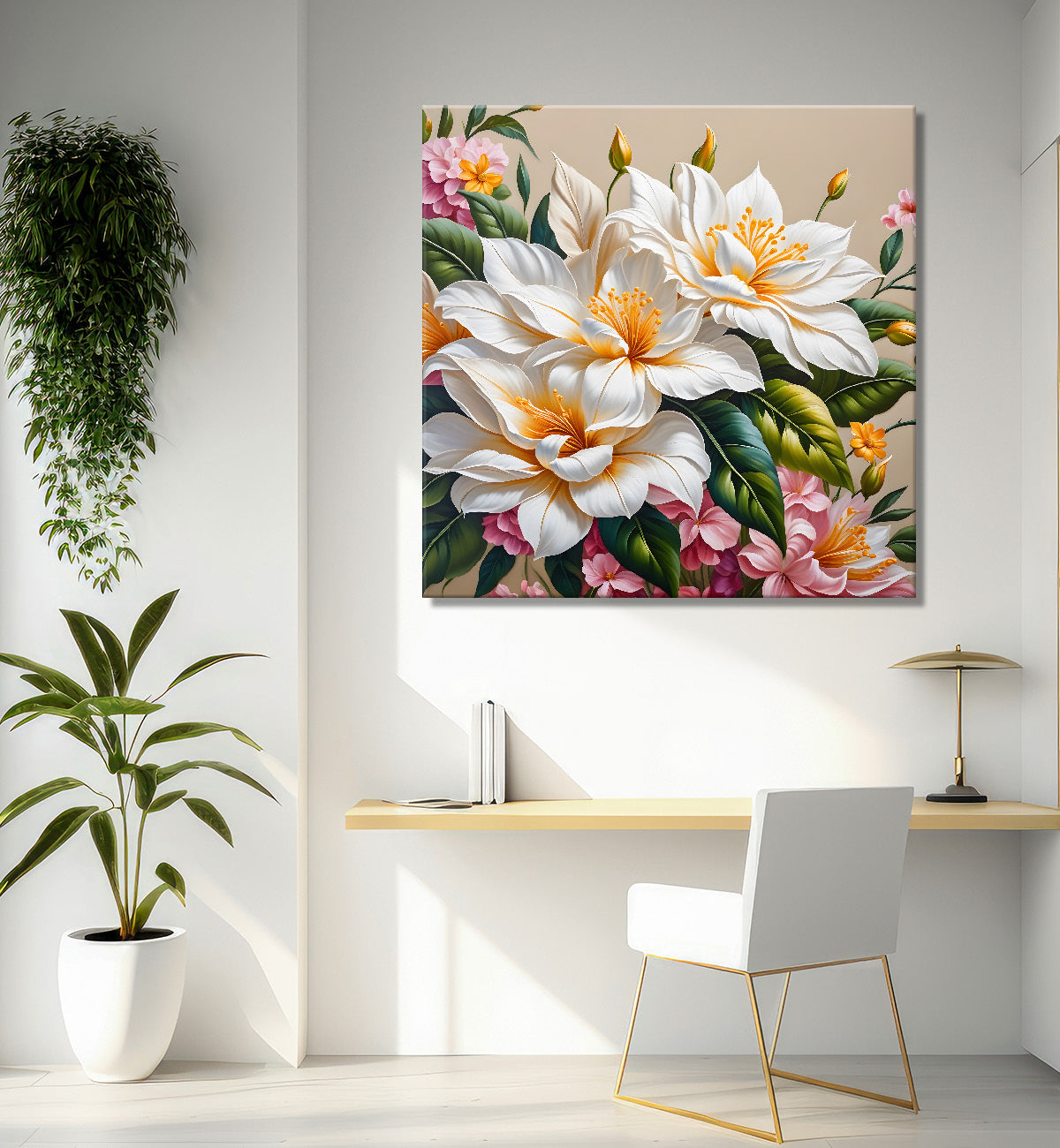 White flowers in textured oil painting - Flower-S-403